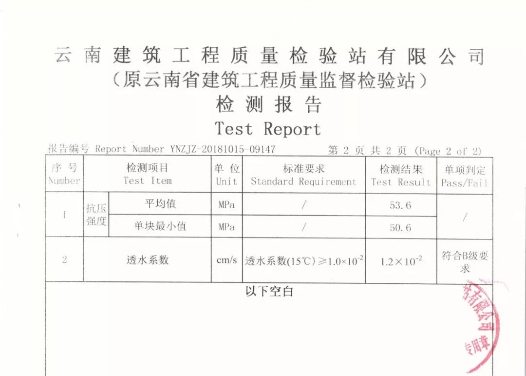 高強(qiáng)高透水性透水磚檢測(cè)報(bào)告 高強(qiáng)高透水性透水磚檢測(cè)報(bào)告